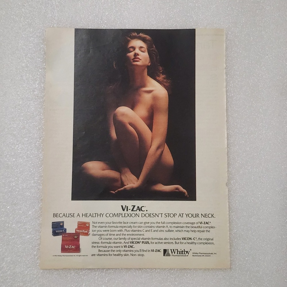Vintage Print Ad Vi-Zac Vicon face cream nude female model 8x10 1994